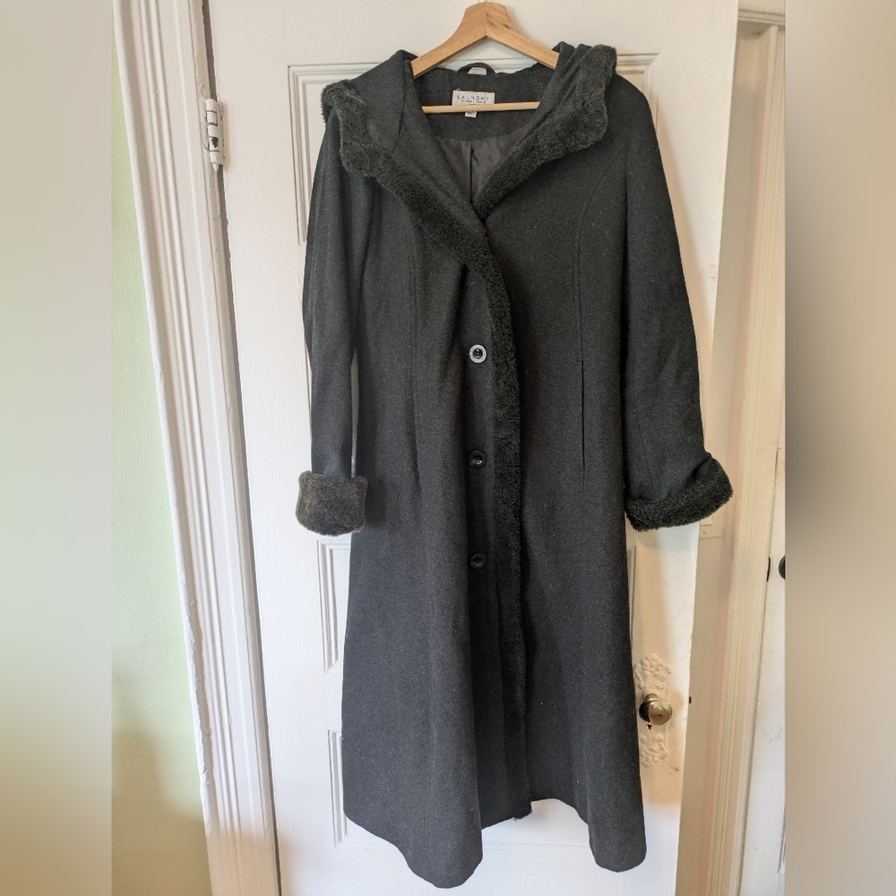 Laundry Black Hooded Coat with Faux Fur Trim